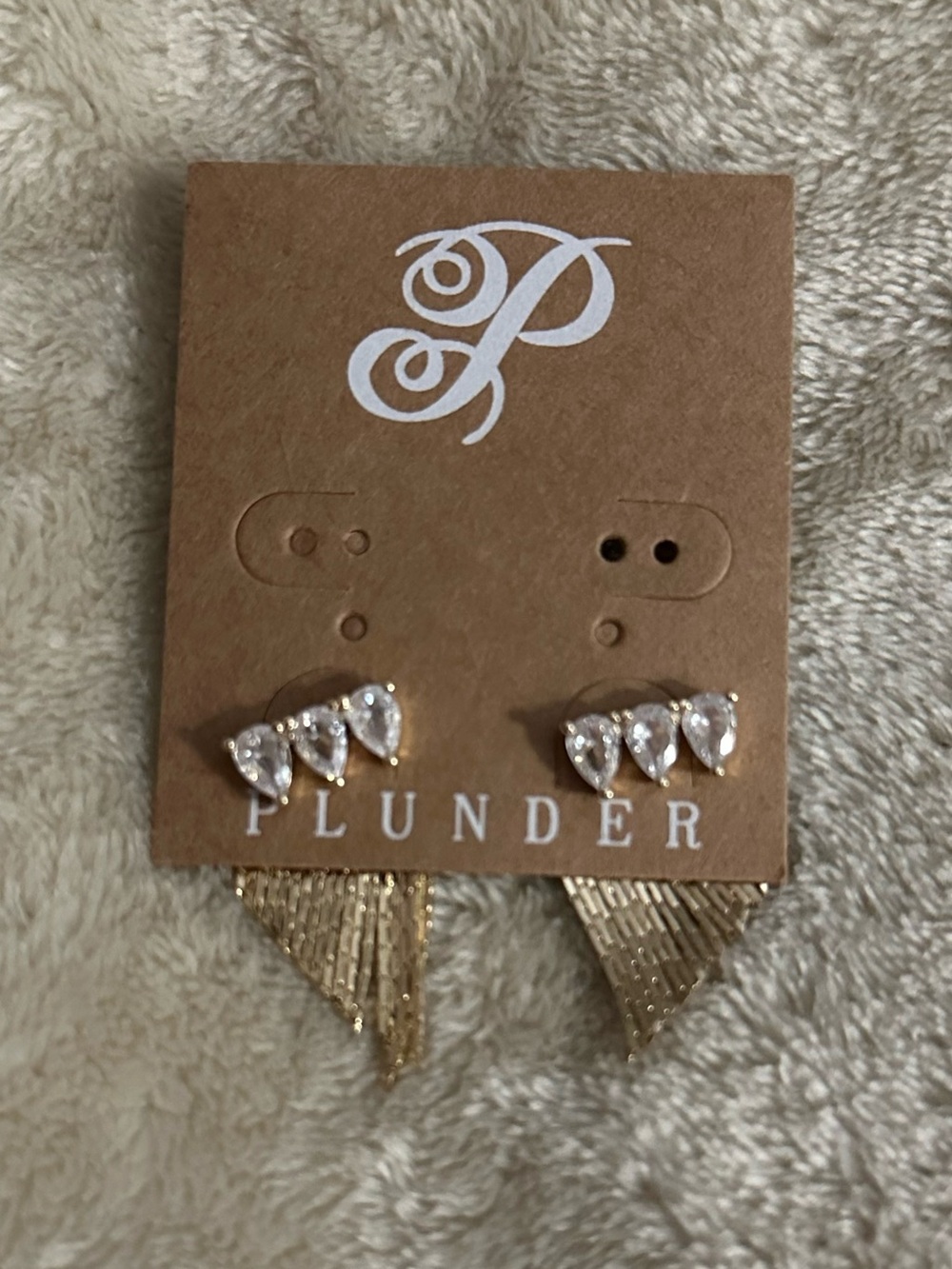 Plunder Gold Tone Teardrop Crystal Ear Jacket Earrings